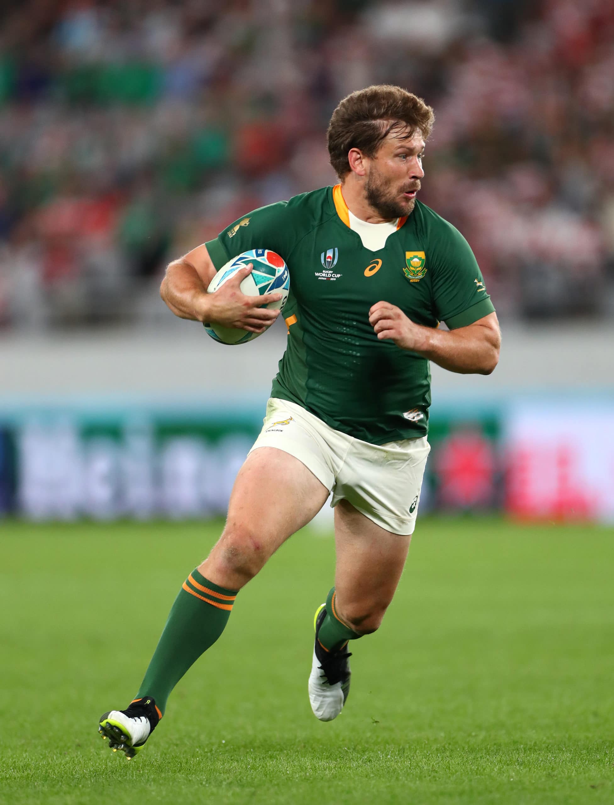 CHOFU, JAPAN - OCTOBER 20: South Aafrica player Frans Steyn in action during the Rugby World Cup 2019 Quarter Final match between Japan and South Africa at the Tokyo Stadium on October 20, 2019 in Chofu, Tokyo, Japan. (Photo by Stu Forster/Getty Images)
