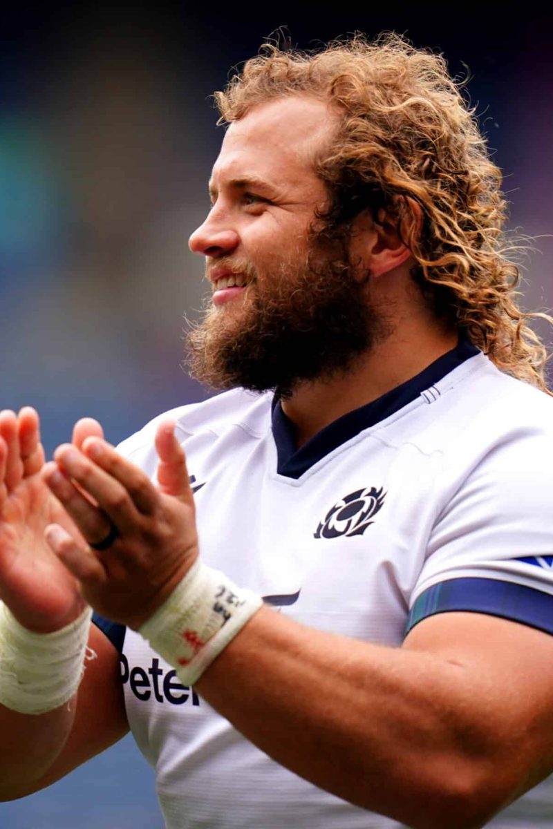 Scotland's Pierre Schoeman applauds the fans at the end of the Summer Nations Series match at the Scottish Gas Murrayfield Stadium, Edinburgh. Picture date: Saturday August 5, 2023. (Photo by Jane Barlow/PA Images via Getty Images)